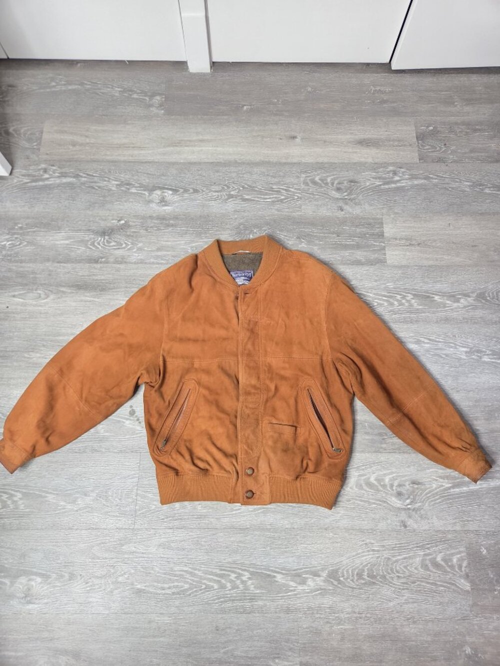 Burberrys Vintage 1980s Suede Bomber Jacket Mens Brown Lambskin Size EU52 (US L)